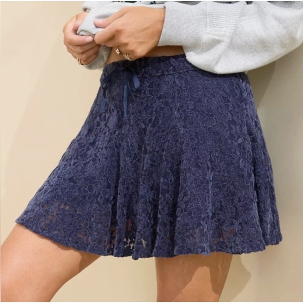 Aerie Floral Lace Blue Mini Circle Skater Skirt XS Femme Summer Indie Romantic